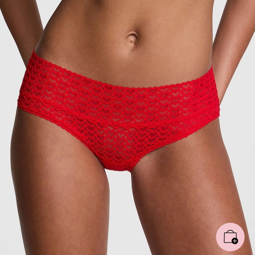 NWT Victoria’s Secret Pink Wink Enchanted Heart Lace Hiphugger Panty